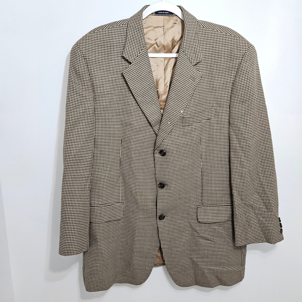Ralph Lauren Vintage Black Label Houndstooth Wool 3 Button L Sport Coat 46 Flaws